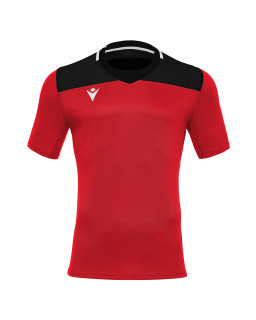 Koszulka rugby Macron Jasper czerwona czarna – wytrzymała, meczowa