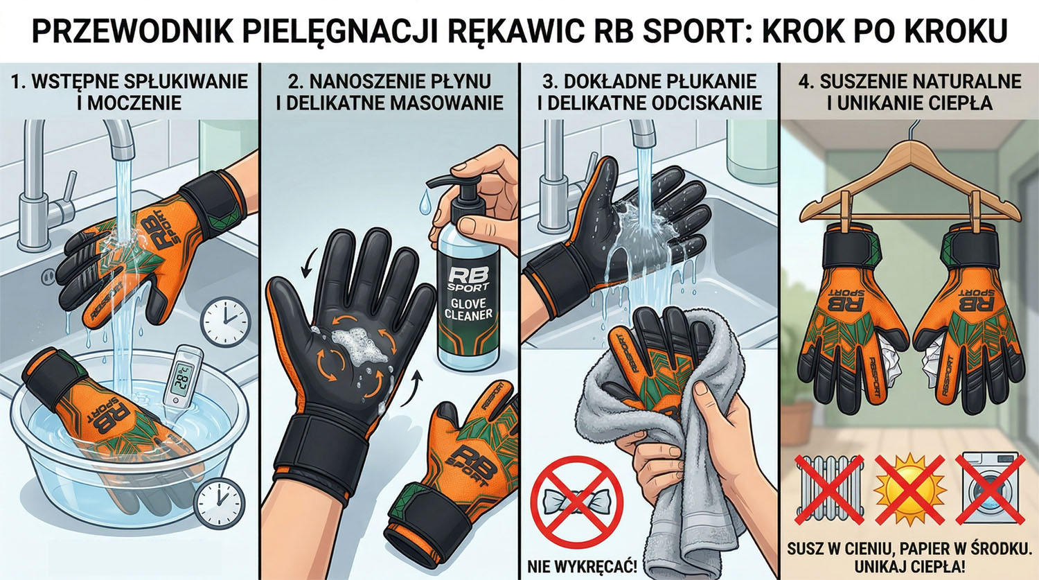 INFOGRAFIKA: Jak myć rękawice bramarskie?